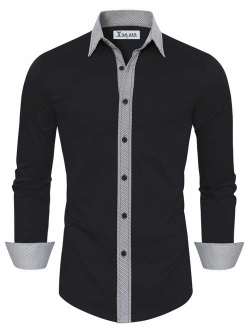 TAM WARE Mens Casual Slim Fit Contrast Lining Button Down Dress Shirts