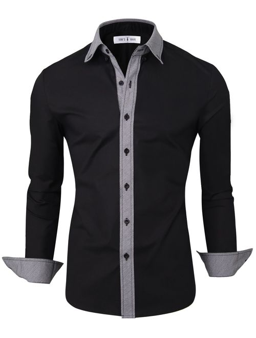 TAM WARE Mens Casual Slim Fit Contrast Lining Button Down Dress Shirts