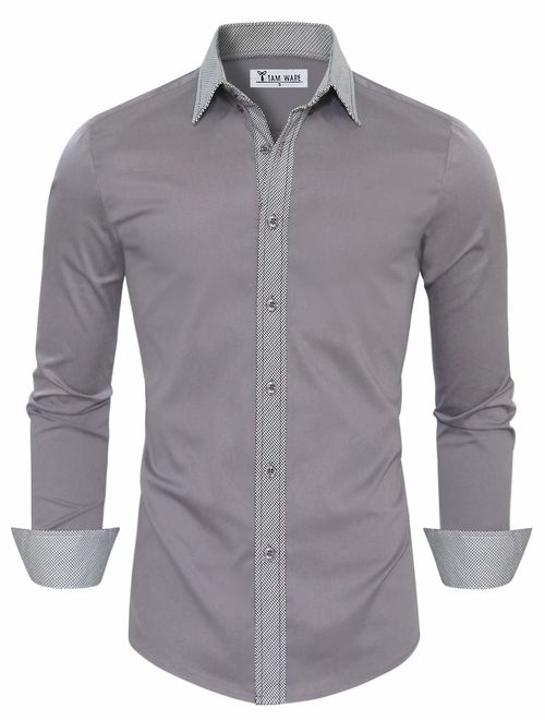 TAM WARE Mens Casual Slim Fit Contrast Lining Button Down Dress Shirts