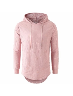 KLIEGOU Men's Cotton Drawstring Decoration Long Sleeve Hooded T-Shirt 1705-2