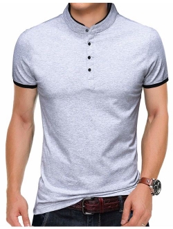 KUYIGO Men's Casual Slim Fit Shirts Pure Color Short Sleeve Polo Fashion T-Shirts