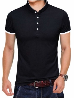 KUYIGO Men's Casual Slim Fit Shirts Pure Color Short Sleeve Polo Fashion T-Shirts