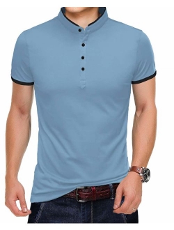 KUYIGO Men's Casual Slim Fit Shirts Pure Color Short Sleeve Polo Fashion T-Shirts