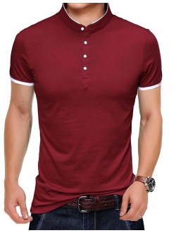 KUYIGO Men's Casual Slim Fit Shirts Pure Color Short Sleeve Polo Fashion T-Shirts