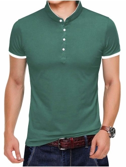 KUYIGO Men's Casual Slim Fit Shirts Pure Color Short Sleeve Polo Fashion T-Shirts