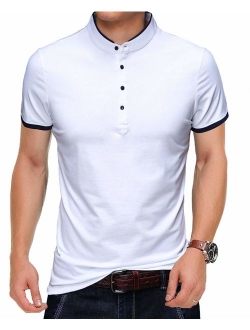 KUYIGO Men's Casual Slim Fit Shirts Pure Color Short Sleeve Polo Fashion T-Shirts