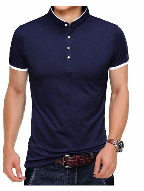 KUYIGO Men's Casual Slim Fit Shirts Pure Color Short Sleeve Polo Fashion T-Shirts