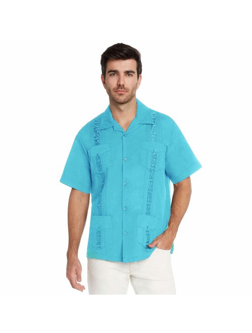 9 Crowns Essentials Men's Guayabera Button Down Shirt