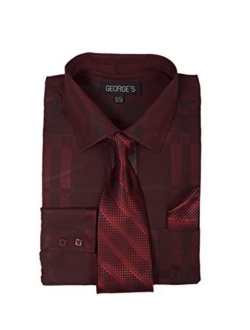 George's Geometric Pattern Fashion Dress Shirt With Woven Tie and Hankie AH623