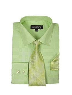 George's Geometric Pattern Fashion Dress Shirt With Woven Tie and Hankie AH623