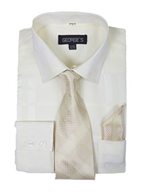 George's Geometric Pattern Fashion Dress Shirt With Woven Tie and Hankie AH623