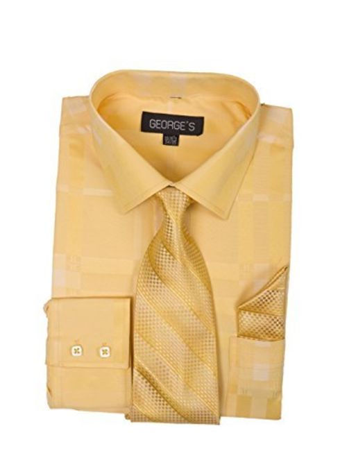 George's Geometric Pattern Fashion Dress Shirt With Woven Tie and Hankie AH623