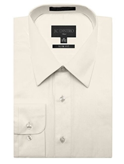 JC DISTRO Men's Slim Fit Solid Dress Shirts Double-Button Cuffs (Big