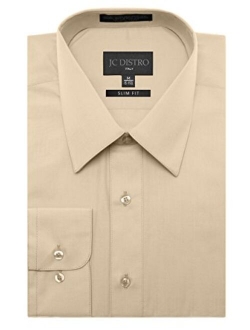 JC DISTRO Men's Slim Fit Solid Dress Shirts Double-Button Cuffs (Big