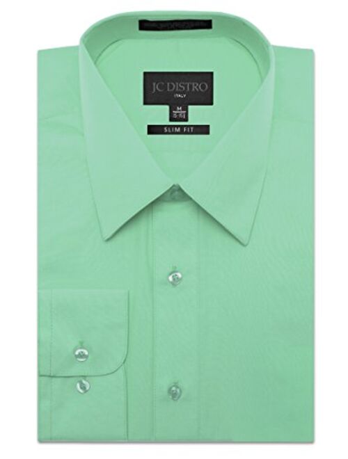 JC DISTRO Men's Slim Fit Solid Dress Shirts Double-Button Cuffs (Big