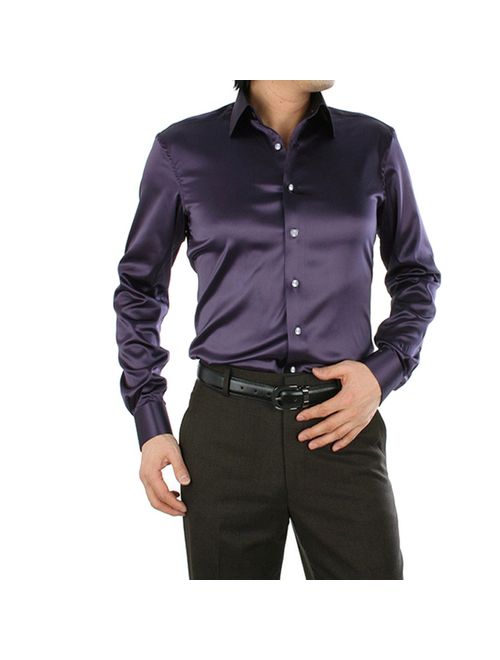 ZERDSKY Men's Regular-Fit Solid Color Dance Prom Dress Shirt