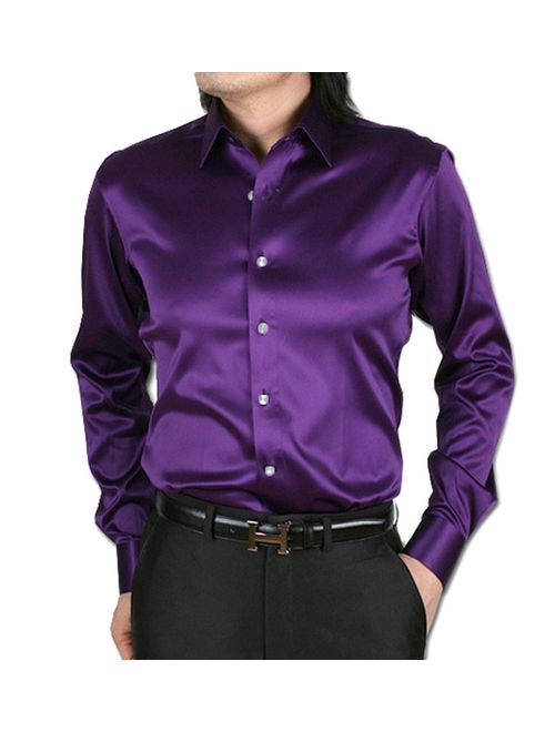 ZERDSKY Men's Regular-Fit Solid Color Dance Prom Dress Shirt