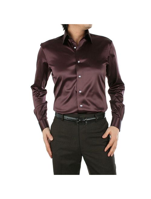 ZERDSKY Men's Regular-Fit Solid Color Dance Prom Dress Shirt