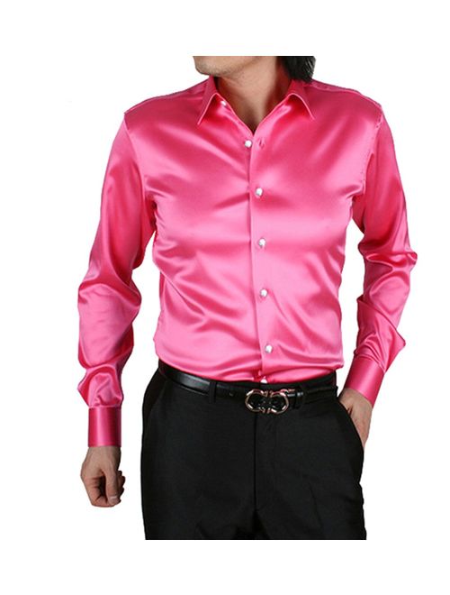 ZERDSKY Men's Regular-Fit Solid Color Dance Prom Dress Shirt