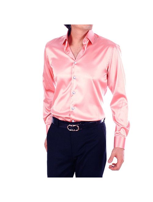 ZERDSKY Men's Regular-Fit Solid Color Dance Prom Dress Shirt