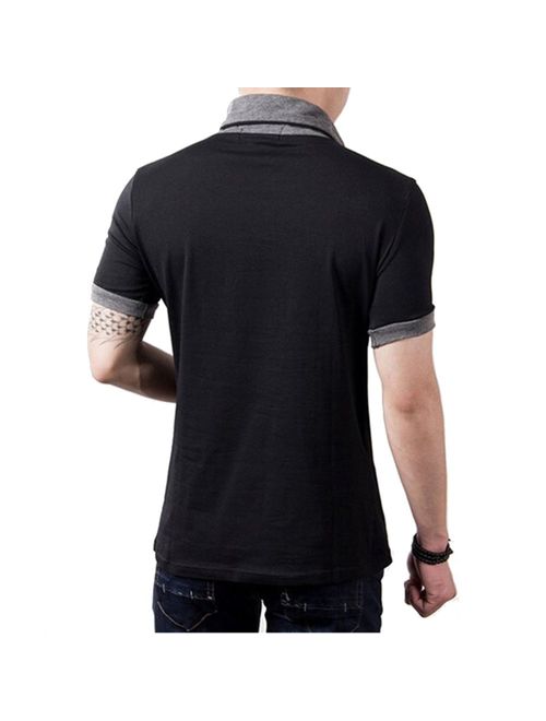 L'ASHER Men Summer Fashion Button V Neck Slim Muscle Tops Tee T Shirt Long Short Sleeve