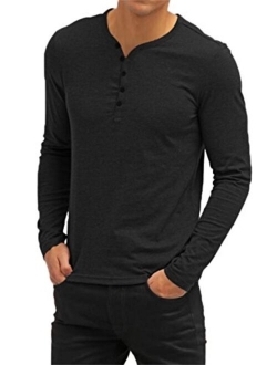 Aiyino Men's Casual V-Neck Button Cuffs Cardigan Long Sleeve T-Shirts