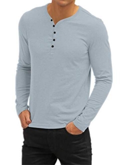 Aiyino Men's Casual V-Neck Button Cuffs Cardigan Long Sleeve T-Shirts