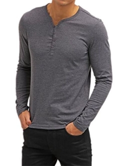 Aiyino Men's Casual V-Neck Button Cuffs Cardigan Long Sleeve T-Shirts