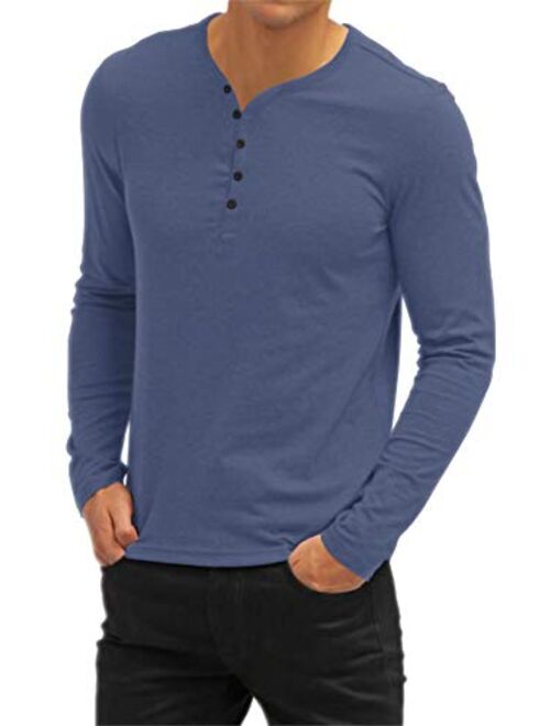 Aiyino Men's Casual V-Neck Button Cuffs Cardigan Long Sleeve T-Shirts