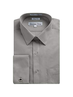 Gentlemens Collection Men's Slim Fit French Cuff Solid Dress Shirt - Colors (Cufflink Included)