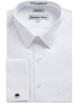 Gentlemens Collection Men's Slim Fit French Cuff Solid Dress Shirt - Colors (Cufflink Included)