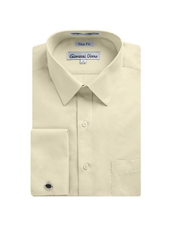 Gentlemens Collection Men's Slim Fit French Cuff Solid Dress Shirt - Colors (Cufflink Included)