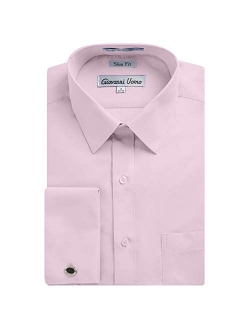 Gentlemens Collection Men's Slim Fit French Cuff Solid Dress Shirt - Colors (Cufflink Included)