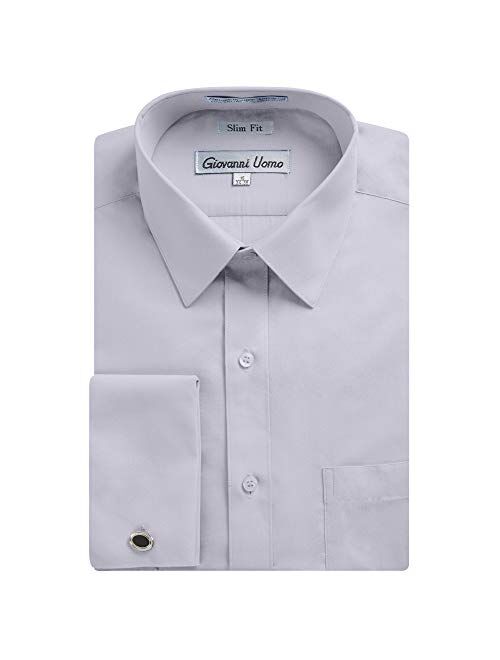 Gentlemens Collection Men's Slim Fit French Cuff Solid Dress Shirt - Colors (Cufflink Included)