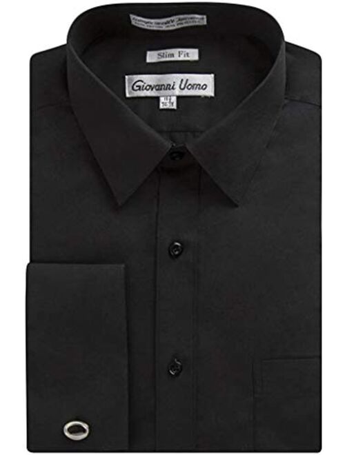 Gentlemens Collection Men's Slim Fit French Cuff Solid Dress Shirt - Colors (Cufflink Included)