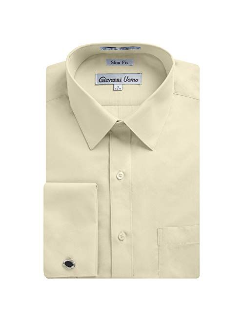 Gentlemens Collection Men's Slim Fit French Cuff Solid Dress Shirt - Colors (Cufflink Included)