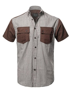 Style by William Men's Printed Cotton Stripe Button Down Short Sleeve Shirt