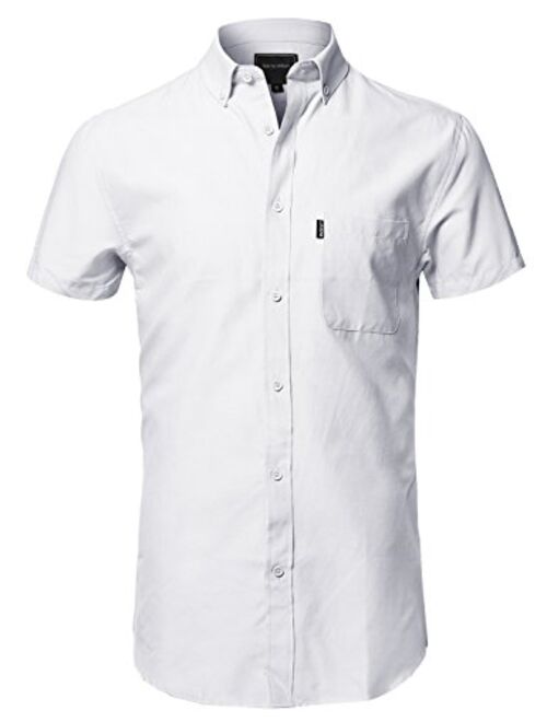 Style by William Men's Printed Cotton Stripe Button Down Short Sleeve Shirt