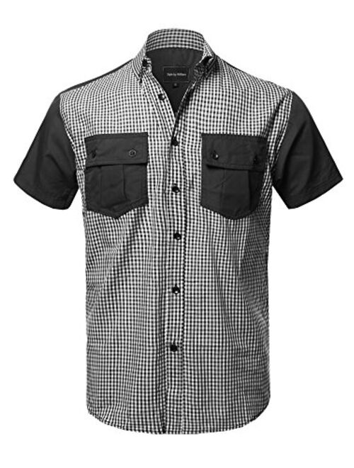 Style by William Men's Printed Cotton Stripe Button Down Short Sleeve Shirt