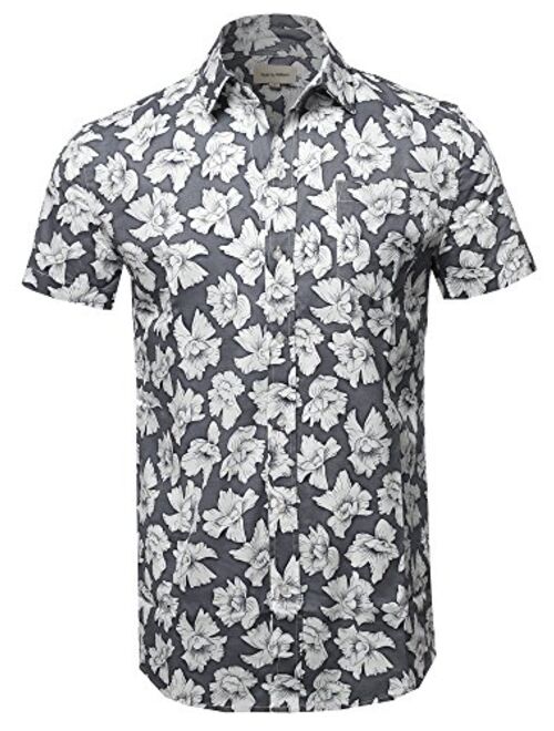 Style by William Men's Printed Cotton Stripe Button Down Short Sleeve Shirt