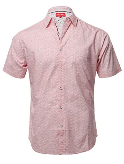 Style by William Men's Printed Cotton Stripe Button Down Short Sleeve Shirt