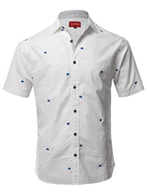 Style by William Men's Printed Cotton Stripe Button Down Short Sleeve Shirt