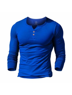 palglg Mens Cotton Muscle Slim Fitted Sport Henley T-Shirt with Button