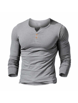 palglg Mens Cotton Muscle Slim Fitted Sport Henley T-Shirt with Button