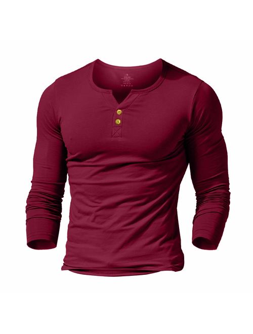 palglg Mens Cotton Muscle Slim Fitted Sport Henley T-Shirt with Button