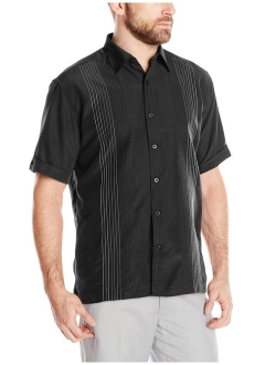 Men's Short Sleeve Point-Collar Embroidered-Panel Button-Down Shirt