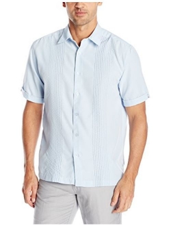 Men's Short Sleeve Point-Collar Embroidered-Panel Button-Down Shirt