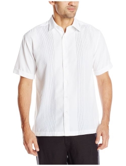 Men's Short Sleeve Point-Collar Embroidered-Panel Button-Down Shirt