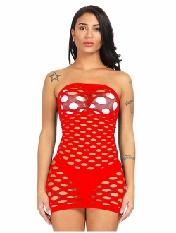 LemonGirl Women's Mesh Lingerie Fishnet Babydoll Mini Dress Free Size