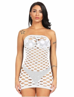 LemonGirl Women's Mesh Lingerie Fishnet Babydoll Mini Dress Free Size